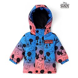 Babyhug Disney Woven Ombre Winter Jacket with Full Sleeves and Mickey Mouse Graphic - Blue