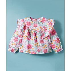 Babyhug 100% Cotton Single Jersey Knit Full Sleeves Top with Frill Detailing & Floral Print -Multicolour