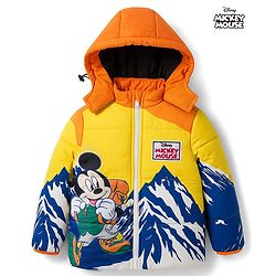 Babyhug Disney  Woven Hooded Padded/ Winter Jacket with Full Sleeves and Mickey Mouse Print - Yellow
