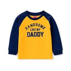 Babyhug 100% Cotton Knit Full Raglan Sleeves T-Shirt with Handsome Like My Daddy Text Print - Yellow & Navy