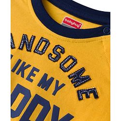 Babyhug 100% Cotton Knit Full Raglan Sleeves T-Shirt with Handsome Like My Daddy Text Print - Yellow & Navy