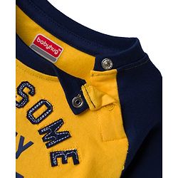 Babyhug 100% Cotton Knit Full Raglan Sleeves T-Shirt with Handsome Like My Daddy Text Print - Yellow & Navy