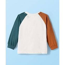 Babyhug 100% Cotton Knit Full Raglan Sleeves T-Shirt with Let's Explore Text & Vehicle Print - White & Dark Green