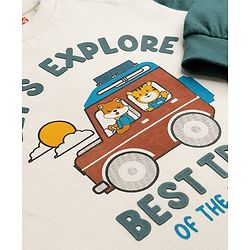 Babyhug 100% Cotton Knit Full Raglan Sleeves T-Shirt with Let's Explore Text & Vehicle Print - White & Dark Green