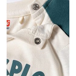 Babyhug 100% Cotton Knit Full Raglan Sleeves T-Shirt with Let's Explore Text & Vehicle Print - White & Dark Green