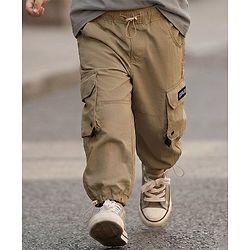 Babyhug Woven Full Length Solid Trouser With Stretch - Khaki