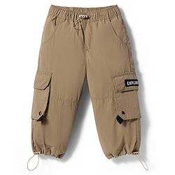 Babyhug Woven Full Length Solid Trouser With Stretch - Khaki