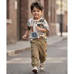 Babyhug Woven Full Length Solid Trouser With Stretch - Khaki