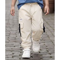 Babyhug Woven Full Length Solid Trouser With Stretch - Ivory