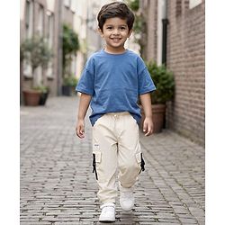 Babyhug Woven Full Length Solid Trouser With Stretch - Ivory