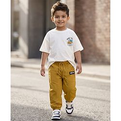 Babyhug Woven Full Length Solid Trouser With Stretch - Dark Yellow