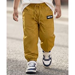Babyhug Woven Full Length Solid Trouser With Stretch - Dark Yellow