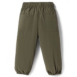 Babyhug Woven Full Length Trouser With Stretch & Text Badge - Olive Green