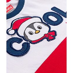 Babyhug 100% Cotton Knit Full Raglan Sleeves T-Shirt With Penguin Embroidery - Red & White