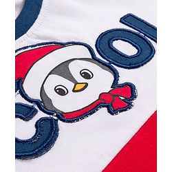 Babyhug 100% Cotton Knit Full Raglan Sleeves T-Shirt With Penguin Embroidery - Red & White