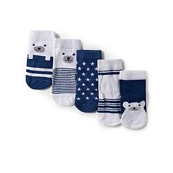 Cute Walk by Babyhug Knit Ankle Length Anti Bacterial Socks with Stripe Polka Dot & Teddy Design Pack of 5 - Grey & Navy Blue