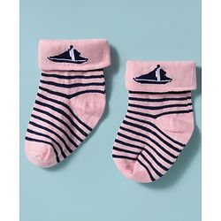 Cute Walk by Babyhug Knit Ankle Length Antibacterial Socks with Stripes Pack of 3 - Pink White & Navy Blue