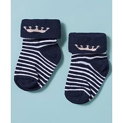 Cute Walk by Babyhug Knit Ankle Length Antibacterial Socks with Stripes Pack of 3 - Pink White & Navy Blue