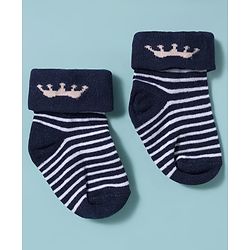 Cute Walk by Babyhug Knit Ankle Length Antibacterial Socks with Stripes Pack of 3 - Pink White & Navy Blue