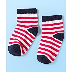 Cute Walk by Babyhug Knit Ankle Length Anti Bacterial Socks with Stripes & Star Design Pack of 5 - Red & Navy Blue