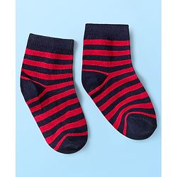 Cute Walk by Babyhug Knit Ankle Length Anti Bacterial Socks with Stripes & Star Design Pack of 5 - Red & Navy Blue