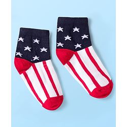 Cute Walk by Babyhug Knit Ankle Length Anti Bacterial Socks with Stripes & Star Design Pack of 5 - Red & Navy Blue