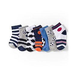 Cute Walk by Babyhug Knit Ankle Length Anti Bacterial Socks with Stripes & Football Design Pack of 7-  White Grey & Navy Blue