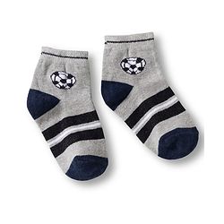 Cute Walk by Babyhug Knit Ankle Length Anti Bacterial Socks with Stripes & Football Design Pack of 7-  White Grey & Navy Blue