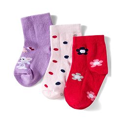 Cute Walk by Babyhug Knit Ankle Length Anitbacterial Socks With Floral Design Pack Of 3 - Purple Pink & Red