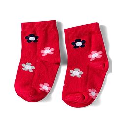 Cute Walk by Babyhug Knit Ankle Length Anitbacterial Socks With Floral Design Pack Of 3 - Purple Pink & Red