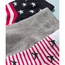 Cute Walk by Babyhug Knit Ankle Length Antibacterial Socks with Star Design & Stripes Pack of 3 - Multicolor