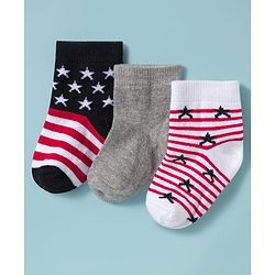 Cute Walk by Babyhug Knit Ankle Length Antibacterial Socks with Star Design & Stripes Pack of 3 - Multicolor
