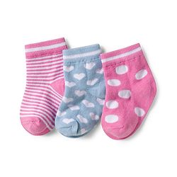 Cute Walk by Babyhug Knit Ankle Length Anti-Bacterial Striped Socks Heart & Polka Dot Design Pack Of 3 - Pink &