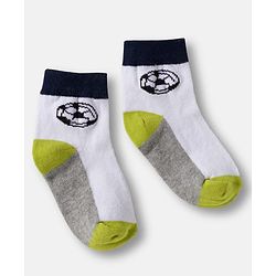 Cute Walk by Babyhug Knit Ankle Length Anti Bacterial Socks with Stripes & Football Design Pack of 5- Grey & White