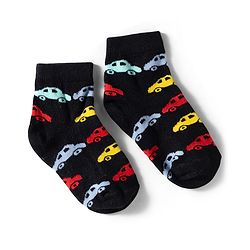 Cute Walk by Babyhug Knit Ankle Length Anti Bacterial Socks with Stripes & Car Design Pack of 3 - Yellow Black & Red