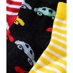 Cute Walk by Babyhug Knit Ankle Length Anti Bacterial Socks with Stripes & Car Design Pack of 3 - Yellow Black & Red