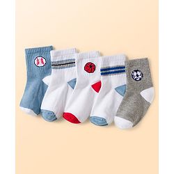 Cute Walk by Babyhug Knit Ankle Length Antibacterial Socks with Ball Design Pack of 5 - Multicolor