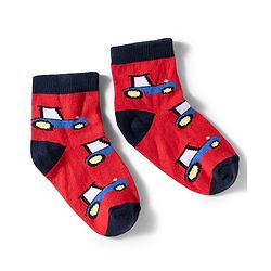 Cute Walk by Babyhug Knit Ankle Length Anti Bacterial Socks with Stripes & Car Design Pack of 3 - Red & Light Blue