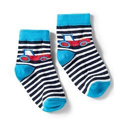 Cute Walk by Babyhug Knit Ankle Length Anti Bacterial Socks with Stripes & Car Design Pack of 3 - Red & Light Blue