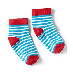 Cute Walk by Babyhug Knit Ankle Length Anti Bacterial Socks with Stripes & Car Design Pack of 3 - Red & Light Blue