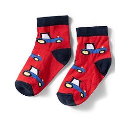 Cute Walk by Babyhug Knit Ankle Length Anti Bacterial Socks with Stripes & Car Design Pack of 3 - Red & Light Blue