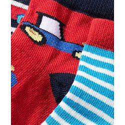 Cute Walk by Babyhug Knit Ankle Length Anti Bacterial Socks with Stripes & Car Design Pack of 3 - Red & Light Blue