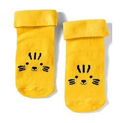 Cute Walk by Babyhug Knit Ankle Length Antibacterial Socks With Animal Design Pack Of 3 - Yellow Grey & Black