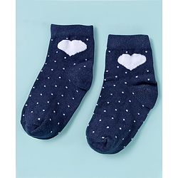 Cute Walk By Babyhug Knit Ankle Length Anti-Bacterial Socks with Heart & Polka Design Pack of 3 -Red & White Navy Blue
