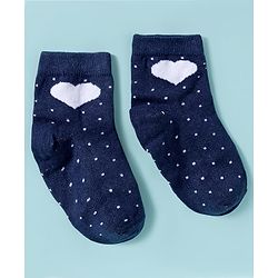 Cute Walk By Babyhug Knit Ankle Length Anti-Bacterial Socks with Heart & Polka Design Pack of 3 -Red & White Navy Blue