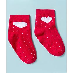 Cute Walk By Babyhug Knit Ankle Length Anti-Bacterial Socks with Heart & Polka Design Pack of 3 -Red & White Navy Blue