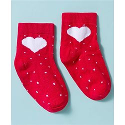 Cute Walk By Babyhug Knit Ankle Length Anti-Bacterial Socks with Heart & Polka Design Pack of 3 -Red & White Navy Blue