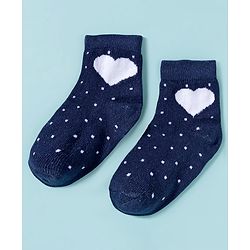 Cute Walk By Babyhug Knit Ankle Length Anti-Bacterial Socks with Heart & Polka Design Pack of 3 -Red & White Navy Blue