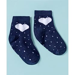 Cute Walk By Babyhug Knit Ankle Length Anti-Bacterial Socks with Heart & Polka Design Pack of 3 -Red & White Navy Blue