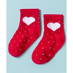 Cute Walk By Babyhug Knit Ankle Length Anti-Bacterial Socks with Heart & Polka Design Pack of 3 -Red & White Navy Blue